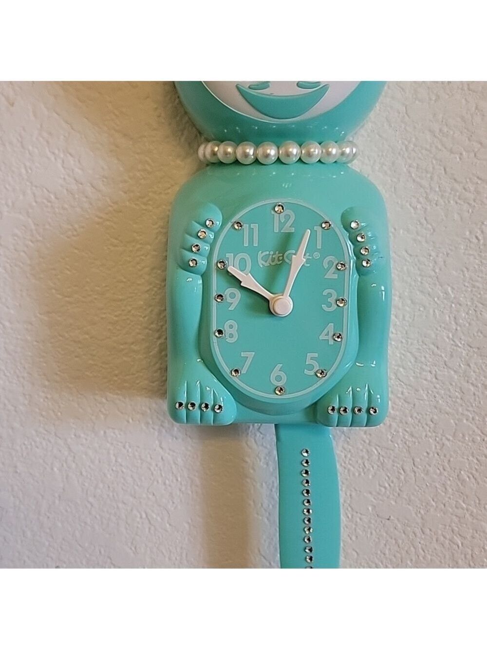 Vintage Jeweled Lady Turquoise Kit-Cat Klock clock SUPER RARE - Picture 5 of 5